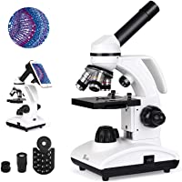 TELMU Microscopio Optico 40-1000X - Microscopio Biologico Monocular con Fuente De Luz LED Y Soporte para Teléfono Móvil
